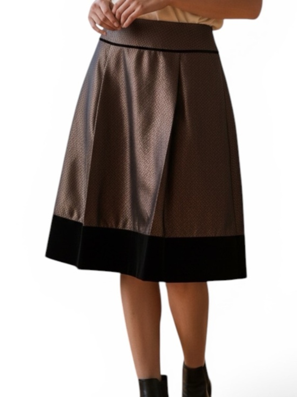 ANN TAYLOR Women's Silk Blend Velvet Trimmed A-Line Pleated Skirt